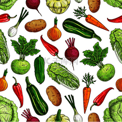 胡萝卜和土豆图片_素食无缝图案搭配蔬菜农场新鲜的