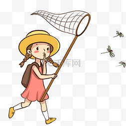 小暑捕捉蜻蜓的小女孩