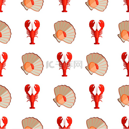 龙虾矢量图图片_小龙虾和贝壳的无缝图案，小龙虾