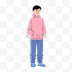 棉质纹理图片_韩国时尚人物蓝色运动裤