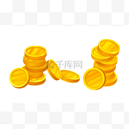 白色背景矢量集分离的Shiny金硬币