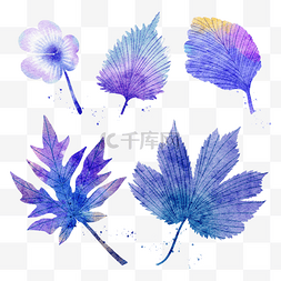 蓝质感图片_组水彩婚礼树叶植物