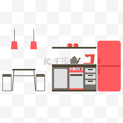 厨房餐桌插画图片_厨房商务橱柜插画
