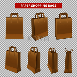 纸箱包装贴纸图片_一组逼真的购物袋，由透明背景矢