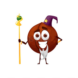 魔法巫师帽图片_卡通的澳洲坚果角色与魔杖矢量巫