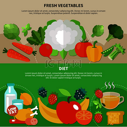 两个健康饮食平面组合集与饮食和