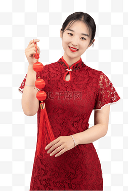 手拿灯笼图片_喜迎新年女孩