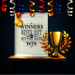 激励模板图片_获胜者引用放弃者的胜利和杯子符