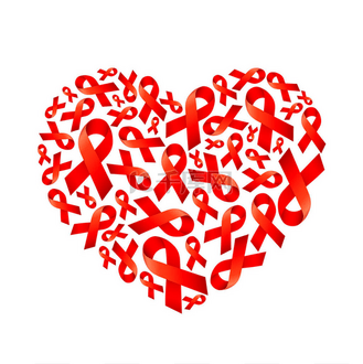 红色丝带填充心脏形状。世界艾滋病日。海报、横幅、t恤的艾滋病意识图标设计。在白色背景查出的向量例证.