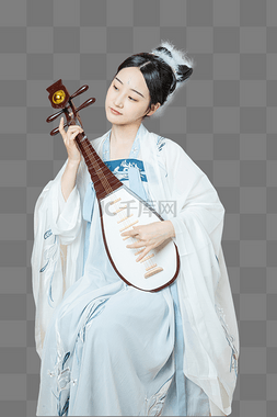 中国传统汉服图片_国潮文化复兴汉服美女坐着弹琵琶