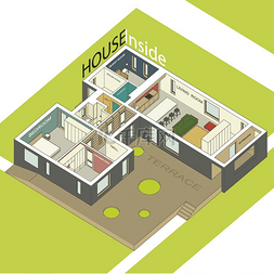 3d地板设计图片_房子内部的等距图现代房子的内部