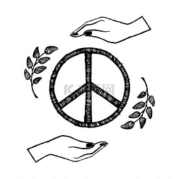 中秋圆月素描图片_国际和平日海报用两只手保护自由