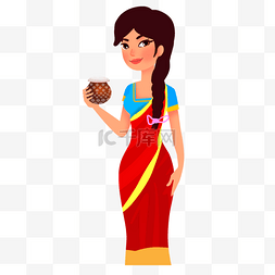 印度孟加拉新年红裙美女