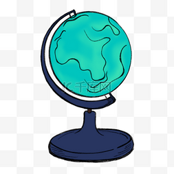 地球仪可爱图片_素描书本蓝色地球仪