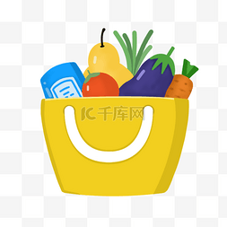 卡通超市蔬菜图片_超市食物黄色袋子篮子