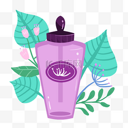 精油瓶滴管图片_被植物围绕的紫色精油瓶