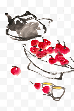 草莓盘子图片_草莓与茶壶