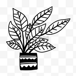 单色涂鸦图片_创意黑白单色涂鸦盆栽植物