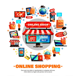 移动在线购物图片_电子商务背景与计算机屏幕店面概