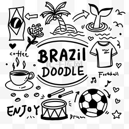 巴西矢量图片_黑白画风巴西旅游概念涂鸦画