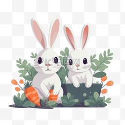 插画手掌树图片_扁平卡通插画装饰素材兔子吃胡萝