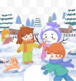 雪地雪球图片_立冬冬景男孩女孩雪地玩乐
