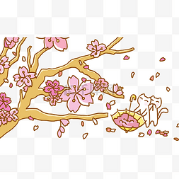 春季樱花树猫咪伞