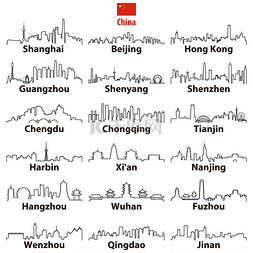 天际线城市的矢量轮廓图标