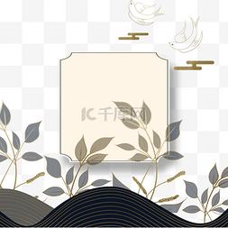 金色花纹背景边框图片_传统金色花纹植物小鸟背景