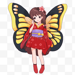 日本和服女图片_女孩蝴蝶仙子卡通动漫水彩画