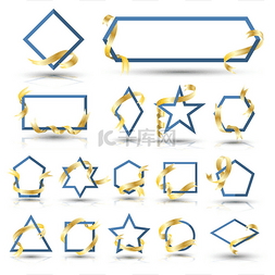 丝带集合图片_横幅几何集合与金丝带。商业广告