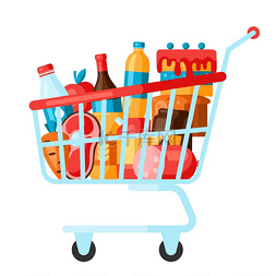 图表商务图片_充满产品的超市购物图表。
