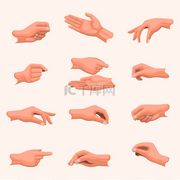 白色拳头图片_现实的手设置与手指位置在白色。