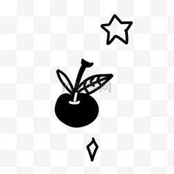 黑色可爱水果星星黑白涂鸦