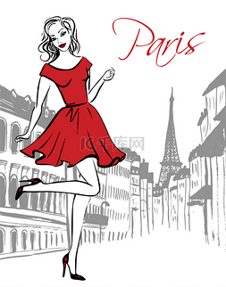 在笑的女人图片_走在巴黎的女人