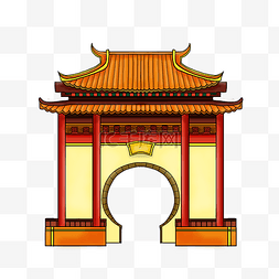 新年古风拱门大门传统中式房屋大