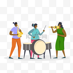 女性艺术家图片_三个非裔年轻女性乐队音乐演奏