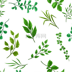 天然植物图片_嫩枝与绿叶的无缝图案装饰性天然