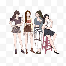 韩国时尚女团概念插画