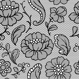 黑色的花边图片_无缝蕾丝花朵图案复古时尚纺织品