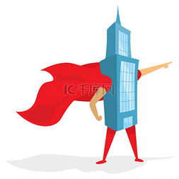 拯救一天的超级英雄建筑的卡通插