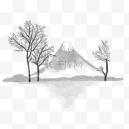 富士山水彩水墨画