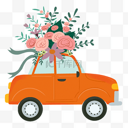 卡通情侣汽车图片_卡通婚车和各种花卉