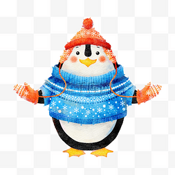 毛衣质感图片_企鹅正面圣诞节水彩风格