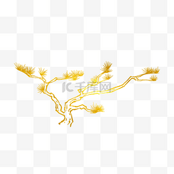 金箔线描植物松树
