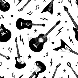 复古包装纸图片_电吉他图案朋克摇滚音乐会的印刷