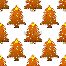 新年元素树图片_新年姜饼树寒假无缝图案设计