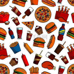 海报披萨的背景图片_快餐无缝背景汉堡鸡腿松饼芝士汉