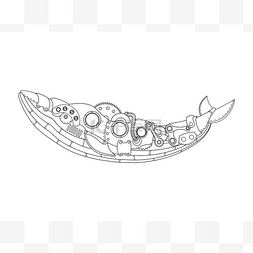 鱼纹纹理图片_蒸汽朋克风格鲸鱼着色书矢量