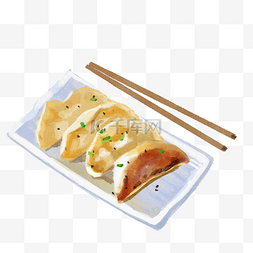 外国人吃早餐图片_手绘水彩早餐锅贴水饺筷子手账贴